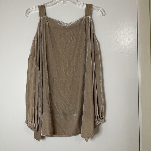 Tibi Velour beige cold shoulder long sleeve blouse top size medium - Picture 2 of 6